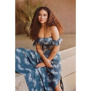 Lulus Trancoso Dusty Blue Floral Print Two-piece Maxi Skirt Set